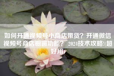 如何开通视频号小商店带货？开通微信视频号商店橱窗功能？ 2024技术攻略!(超好用)